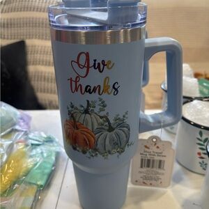 Blue Travel Mug with Straw. 30 oz